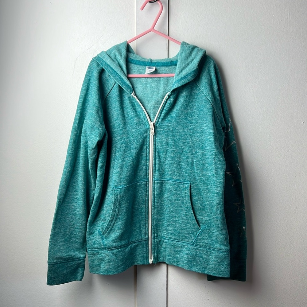 2/$10 OLD NAVY Kids Teal Lightweight Zip-Up Hoodie with Stars ⭐️